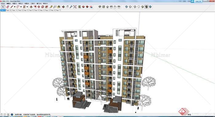 某现代风格多层住宅建筑设计方案SU模型8