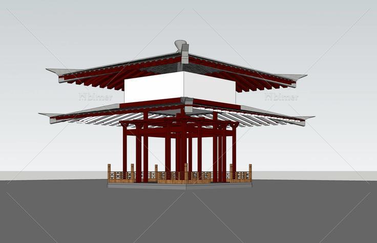 四角亭--重亭(50205)su模型下载