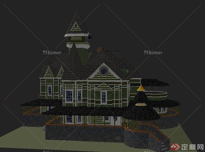 迪斯尼城堡风格别墅建筑设计SketchUp模型[原创]