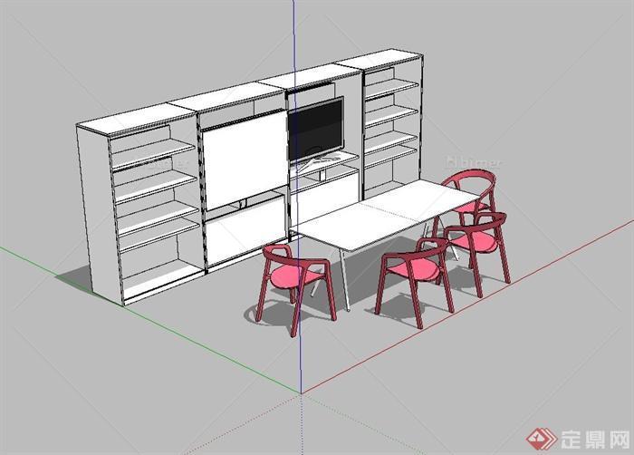 某现代风格室内办公桌椅柜子设计su模型[原创]