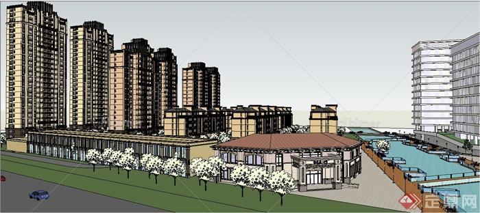 某新古典住宅商业办公综合建筑设计SU模型