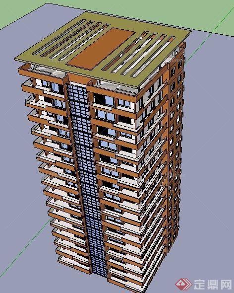 简约现代高层公寓楼建筑设计su模型[原创]