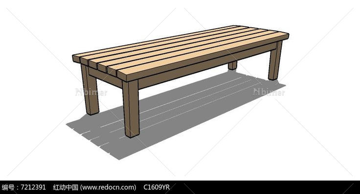 木质长方形公园座椅SU模型