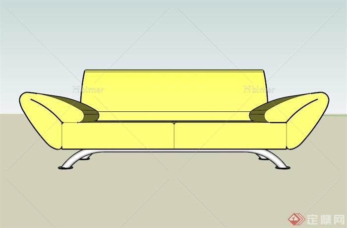 修按袋黄色双人沙发设计SU模型[原创]