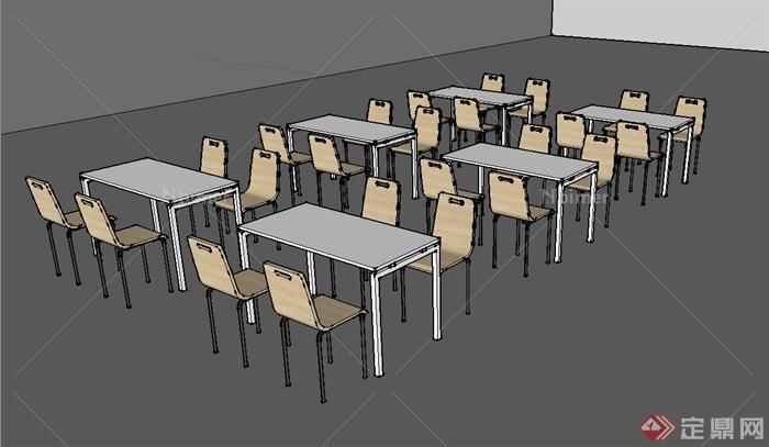某现代风格食堂餐桌椅设计su模型[原创]