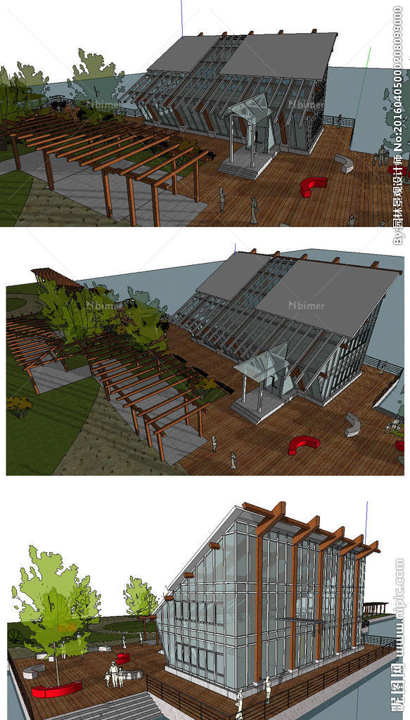 滨水茶室建筑景观草图大师模型图片