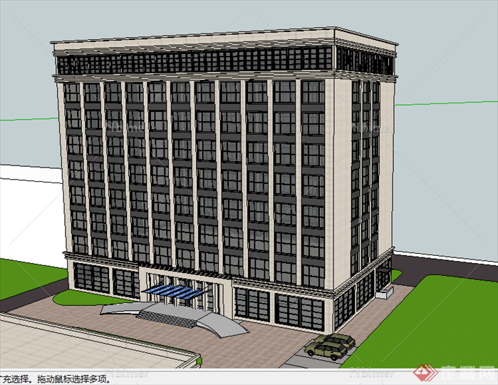 某现代风格宾馆酒店建筑设计SU模型素材7