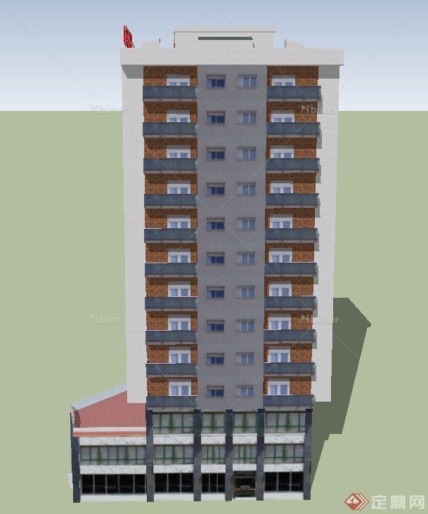 现代某13层商住房建筑设计SU模型