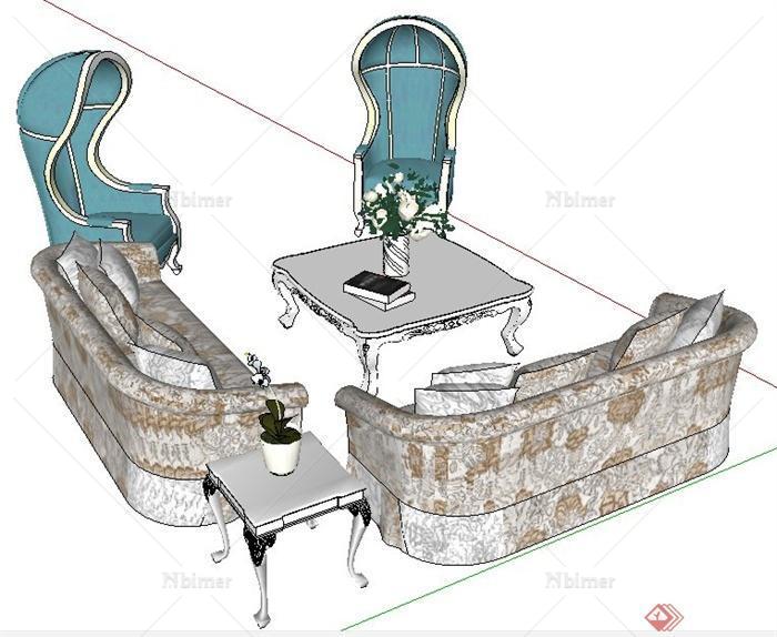欧式风格沙发组合家具su模型