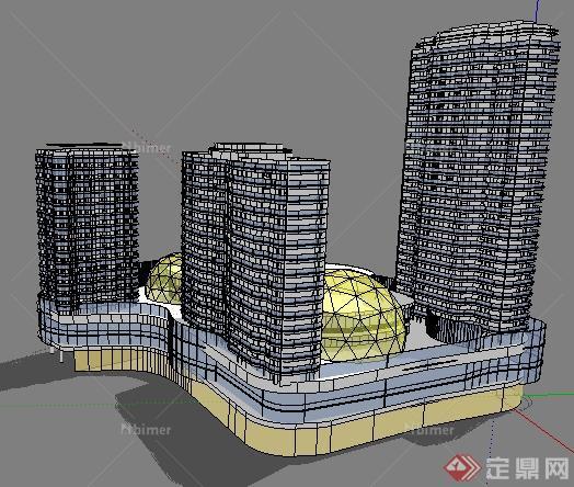 现代风格高层商住建筑整体设计SU模型