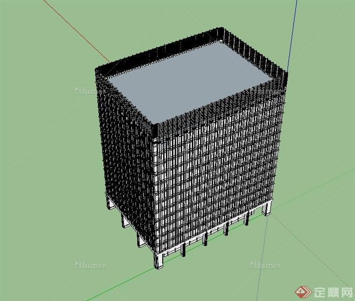 现代高层无材质贴图办公楼设计su模型[原创]