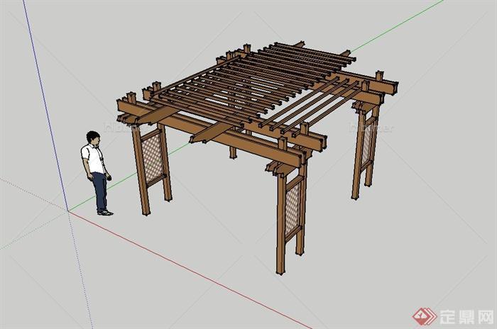 某现代木质廊架景观设计SU模型