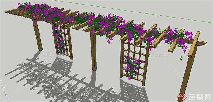 园林景观现代木制花架su模型