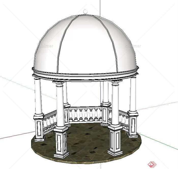 园林景观圆形欧式亭子设计SU模型