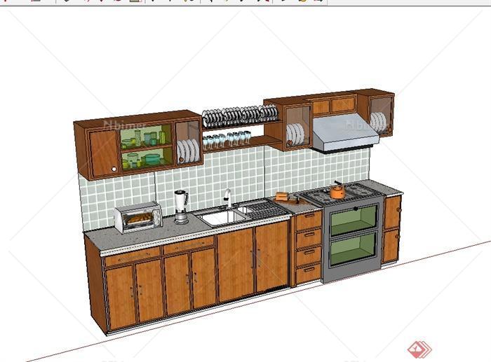 某现代风格厨房完整的橱柜设计SU模型[原创]