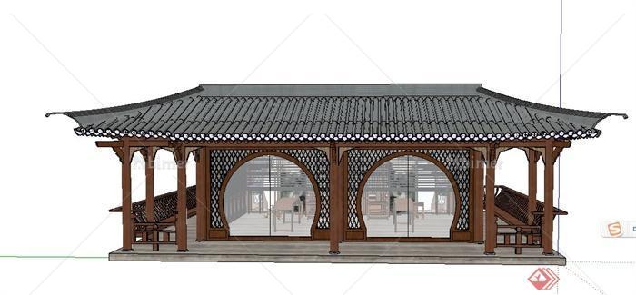 中式茶室建筑设计su模型[原创]