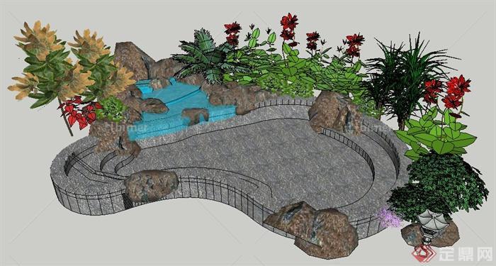 不规则景观水池设计su模型