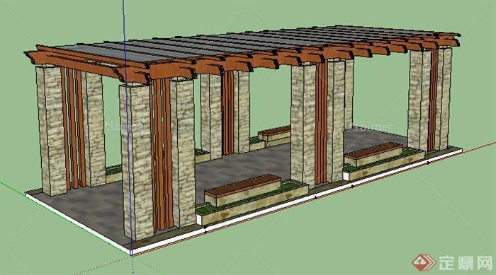园林景观之现代廊架设计su模型3