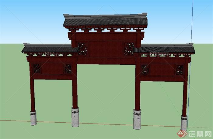 某古典中式风格大门门廊设计SU模型