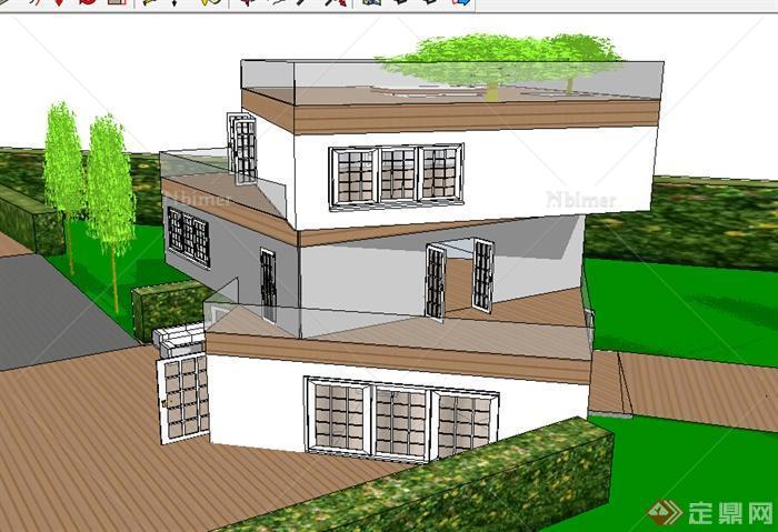 某特色3层山地别墅建筑SU模型素材
