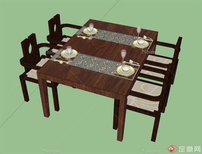 某中式餐桌椅设计SU模型