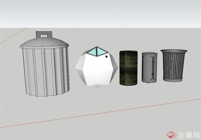 五个造型不同的垃圾箱设计su模型[原创]