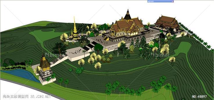 寺庙群落，泰国风格，4层宗教 su模型 3d