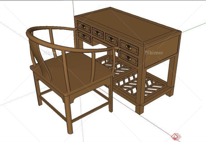 中式家具木质桌椅设计SU模型[原创]