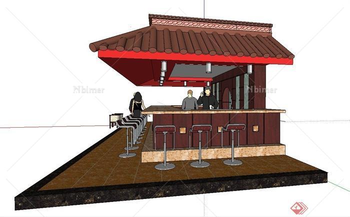 中式某餐厅吧台设计SU模型