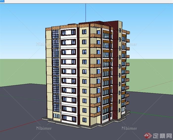 现代风格居住详细建筑楼设计su模型[原创]