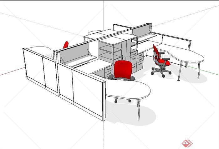 某现代风格办公空间桌椅设计su模型[原创]