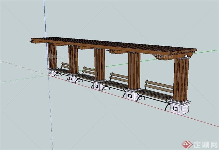 某欧式风格木质详细廊架设计SU模型[原创]