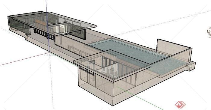 现代某单层阳光别墅建筑设计SU模型