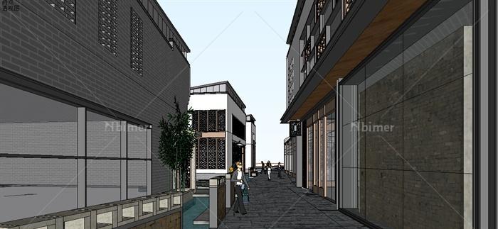 新中式步行商业街建筑设计SU模型