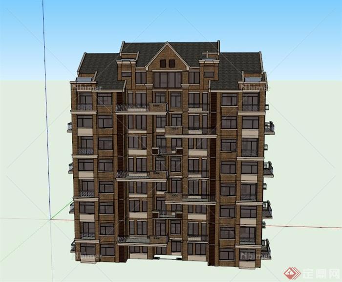 某现代九层楼梯住宅建筑设计SU模型