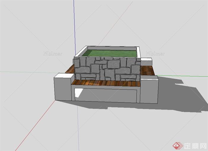 现代树池、坐凳组合设计su模型[原创]