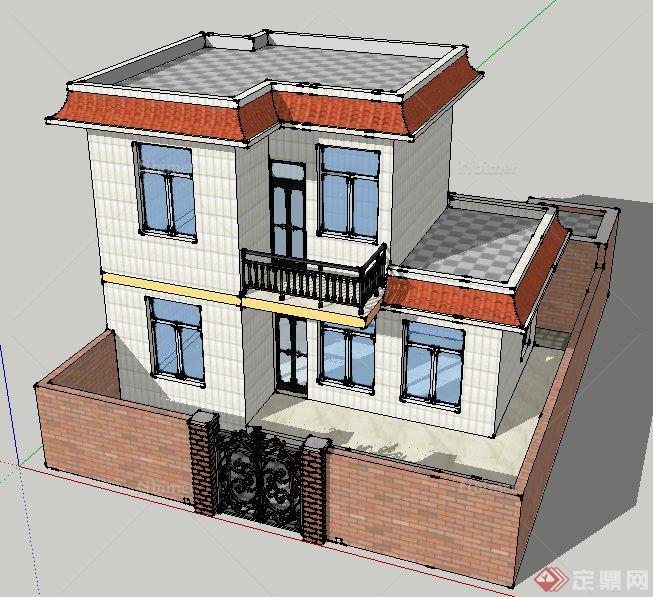 二层现代风格小民房建筑设计su模型