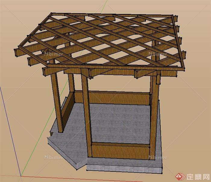 园林景观节点木质方形廊架设计SU模型