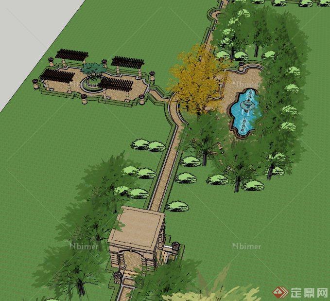 巴洛克风格小公园景观设计su模型