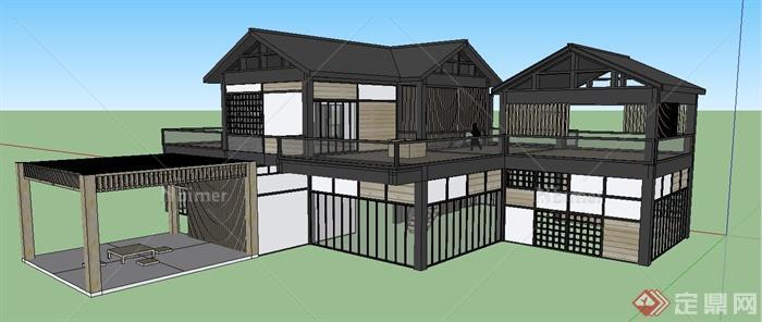 日式风格别墅住宅建筑设计su模型