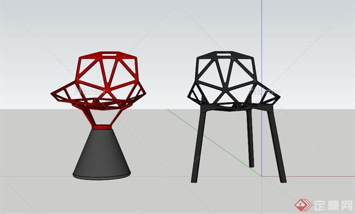 红黑折线镂空椅子组合SU模型
