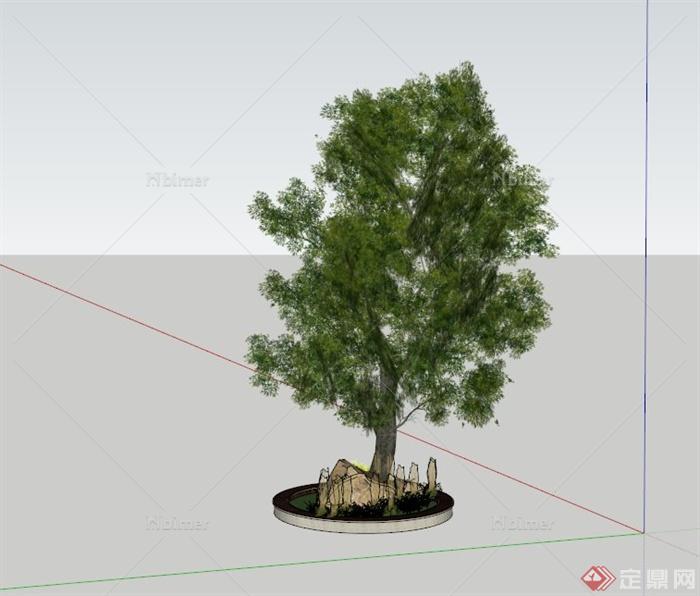 某公园树池设计su模型（含景石、植物）