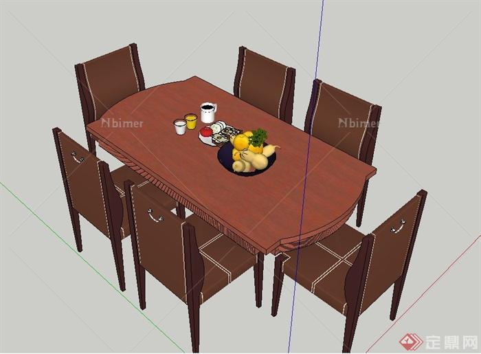 简欧风格室内六人餐桌椅设计SU模型