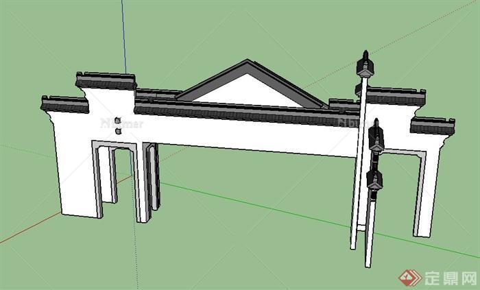 某古典中式养老院门廊设计SU模型