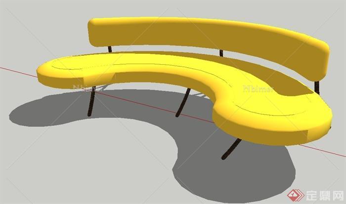 现代黄色弧形沙发su模型