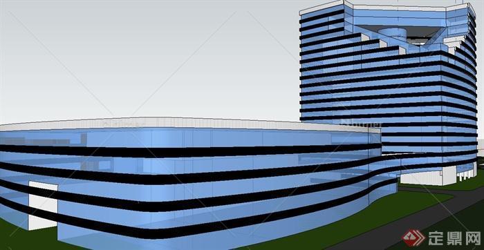 現代多層獨特造型辦公樓建築設計su模型