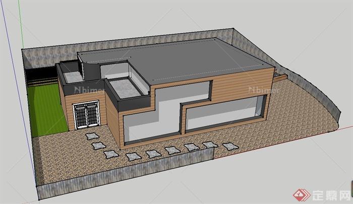 某带露台二层住宅建筑设计SU模型