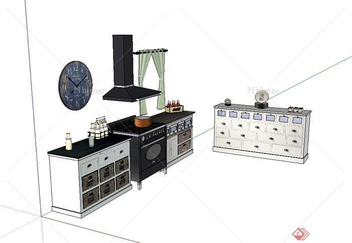 现代风格完整的厨房橱柜设计SU模型[原创]