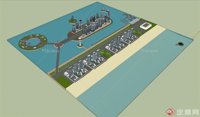某现代风格滨水城市规划设计方案SU模型