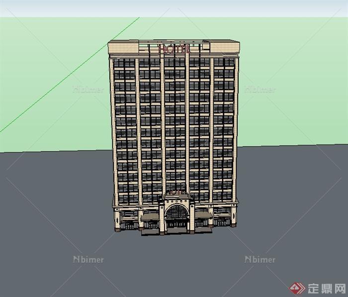 新古典高层酒店建筑楼设计su模型[原创]